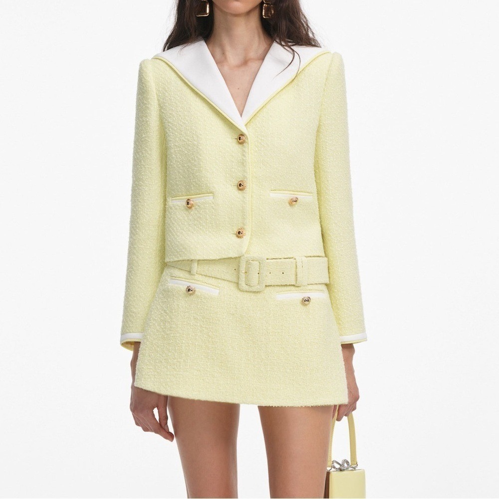 Self-Portrait Skirt Bouclé Tweed Belted Skort Yellow Sz US 4 S